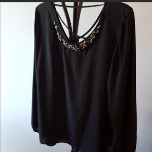 Black long sleeved embellished top